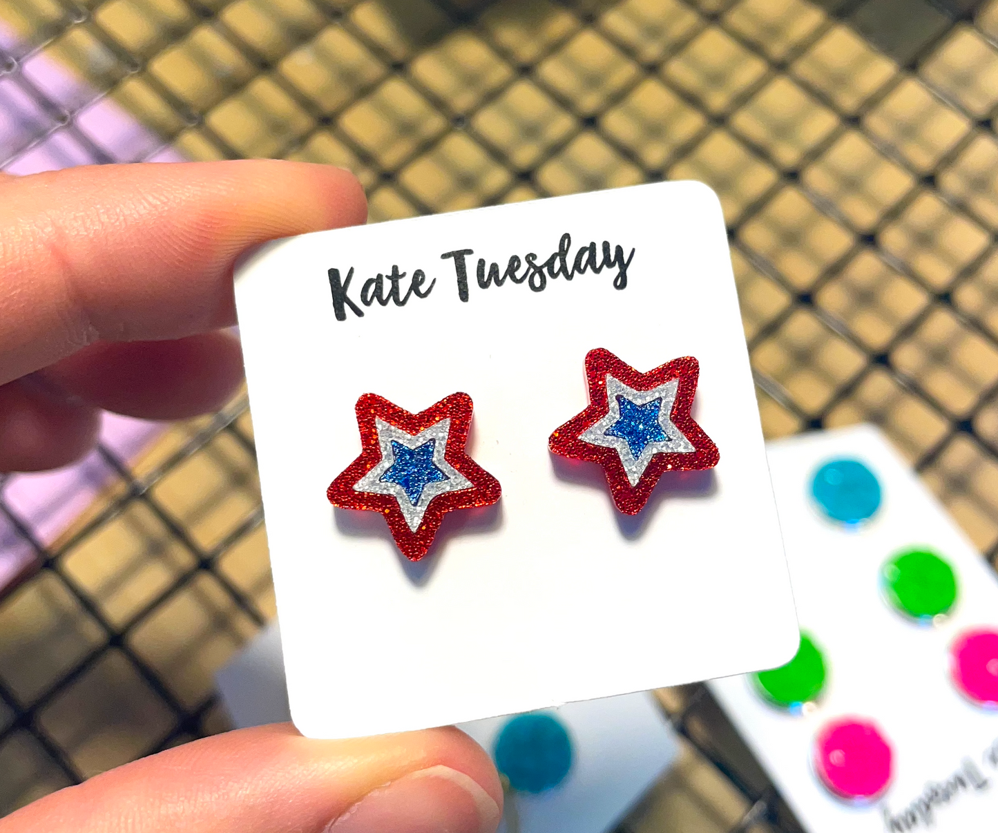 Patriotic Star Glitter Earrings
