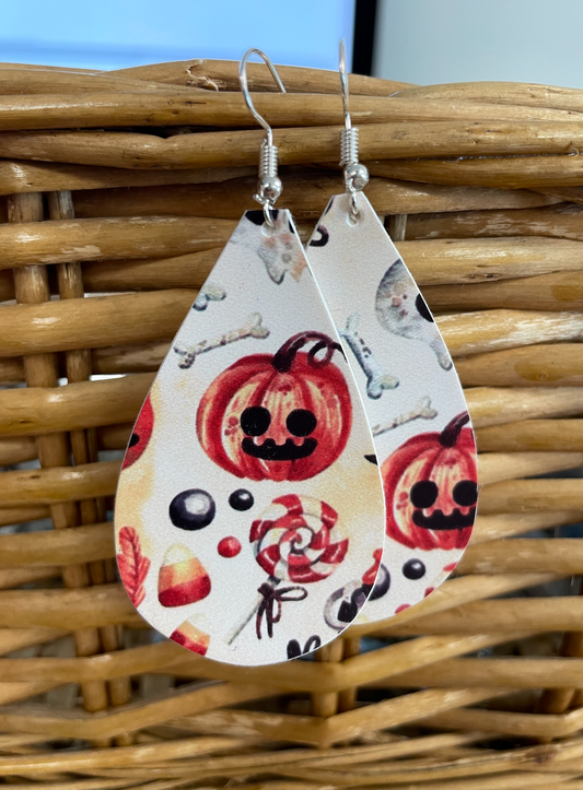 Halloween Themed Fall Leather Hang Earrings