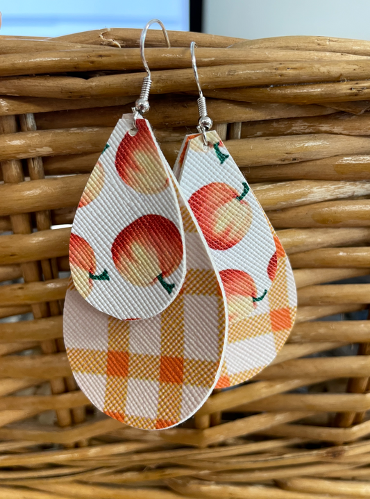 Orange Pumpkin Plaid Fall Leather Hang Earrings