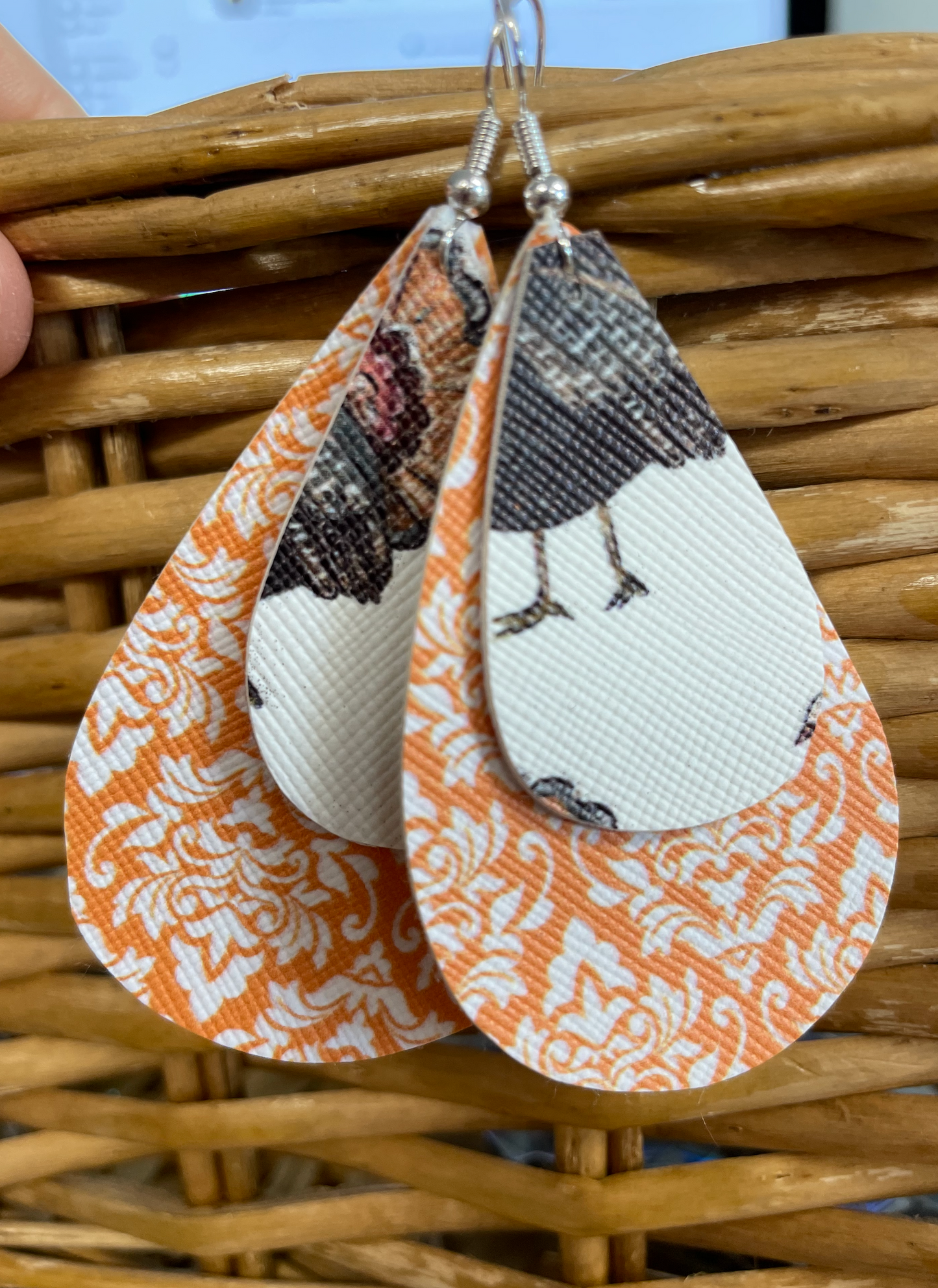 Orange Turkey Fall Leather Hang Earrings