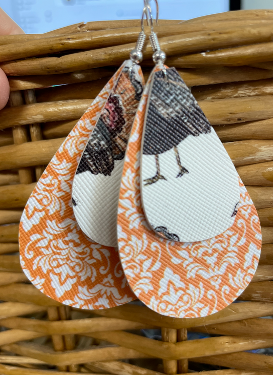 Orange Turkey Fall Leather Hang Earrings