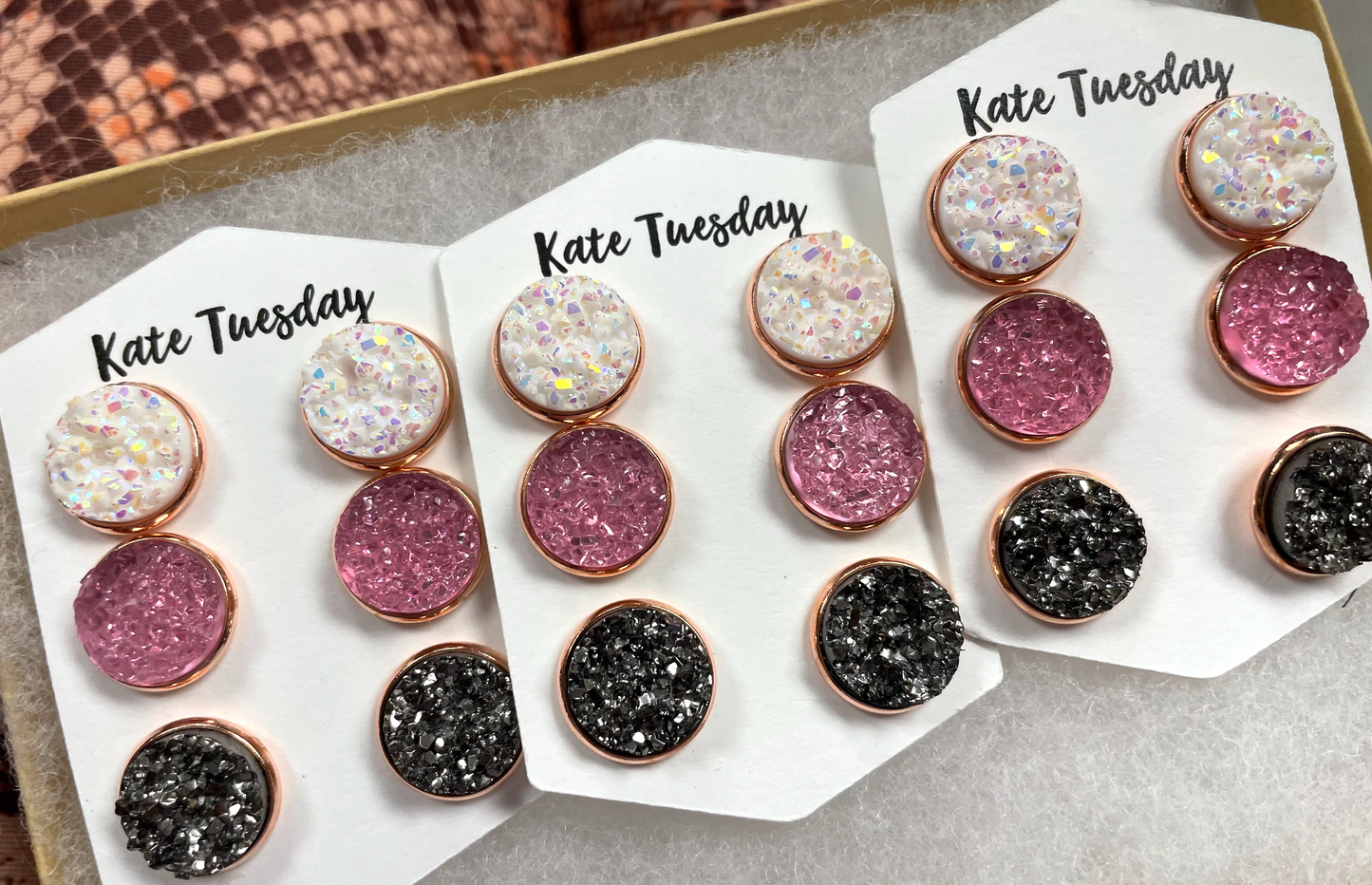 Druzy Triple Set White Pink and Charcoal