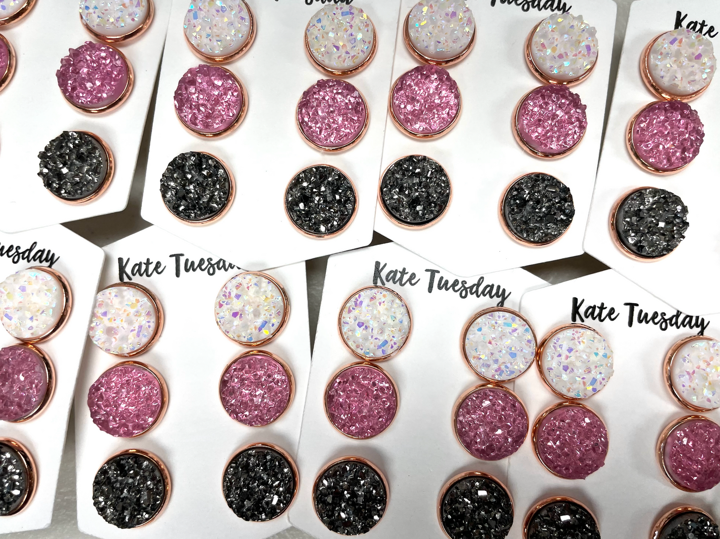 Druzy Triple Set White Pink and Charcoal