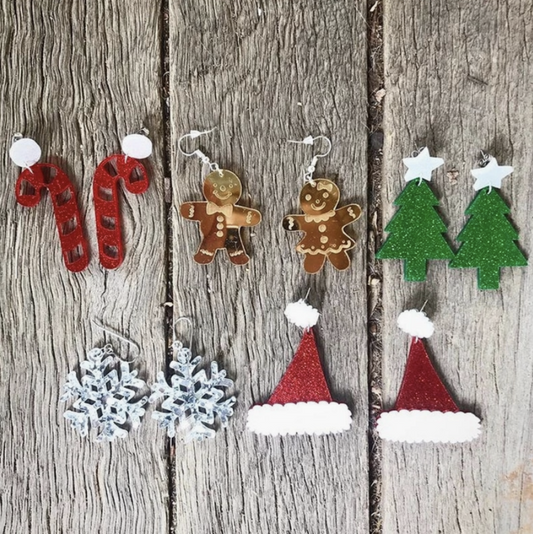 Christmas Holiday Sparkly Glitter Stud Hang Earrings