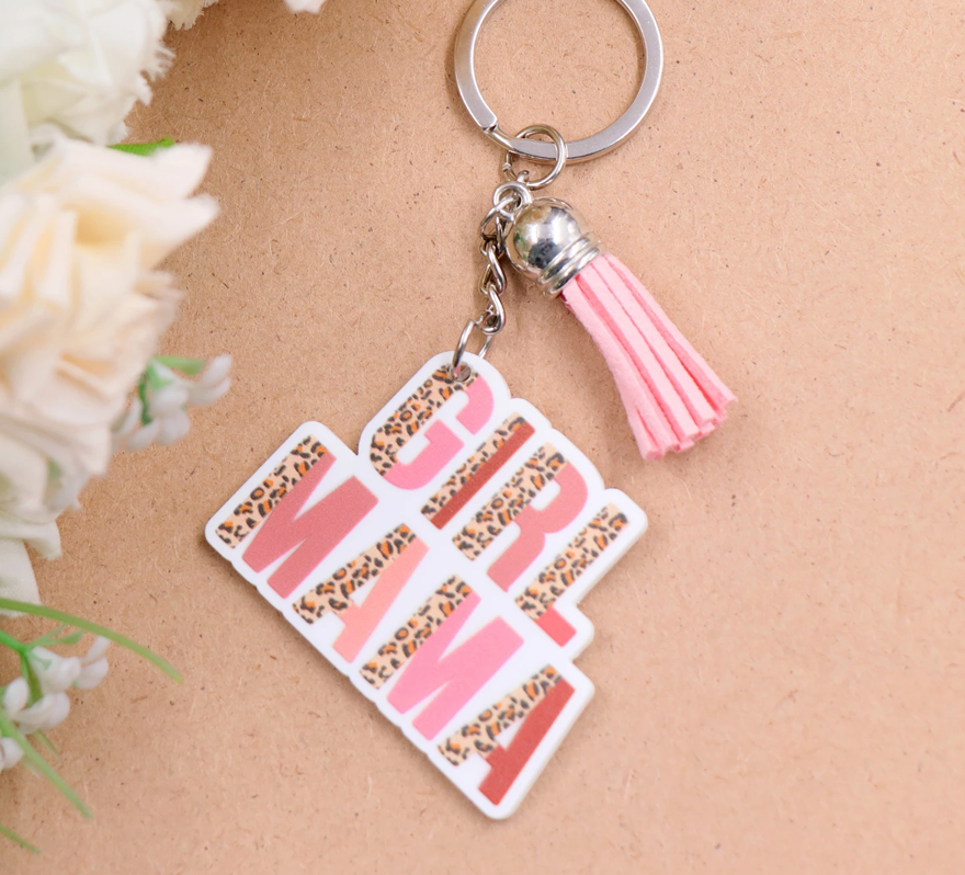 Girl Mama Pink Cheetah Keychain