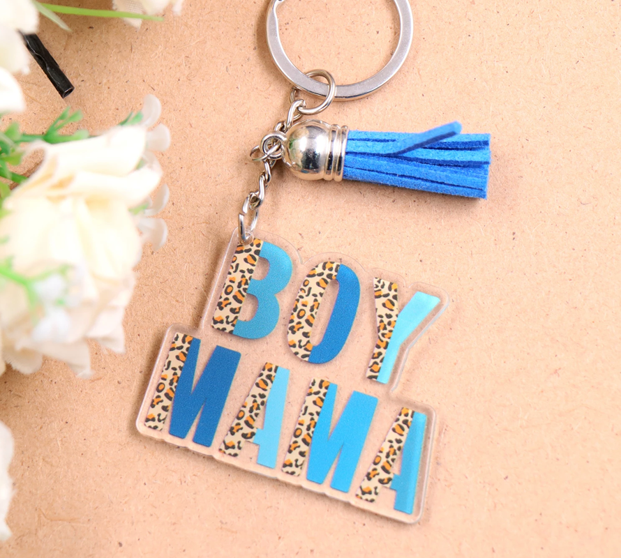Boy Mama Blue Cheetah Keychain
