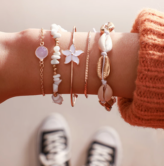 Summer Goddess White and Gold Bracelet Set