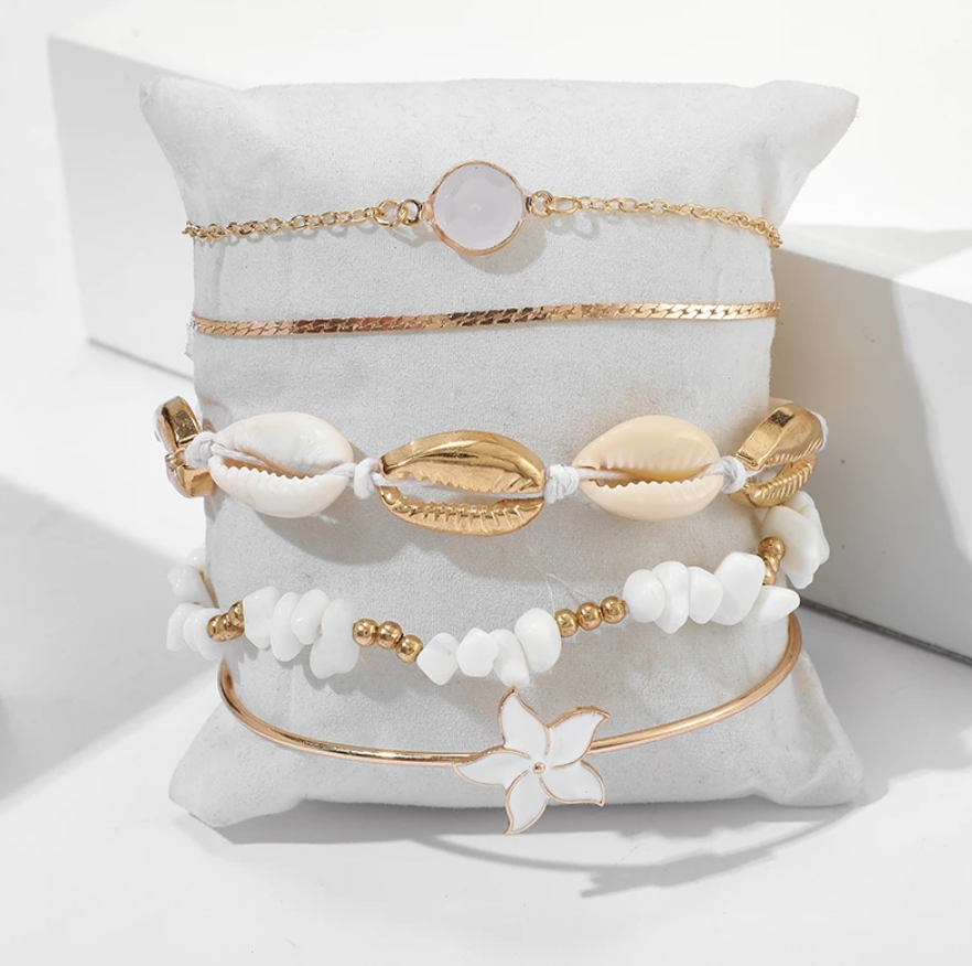 Summer Goddess White and Gold Bracelet Set