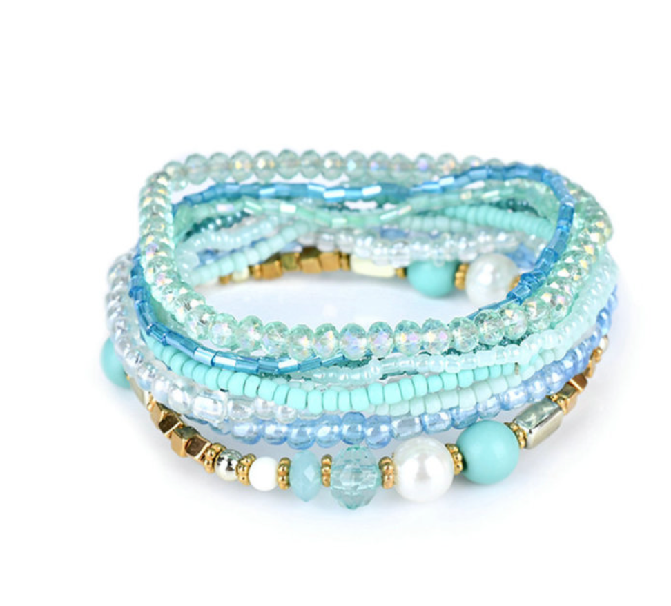 Light Blue Aqua Stretchy Bracelet Set