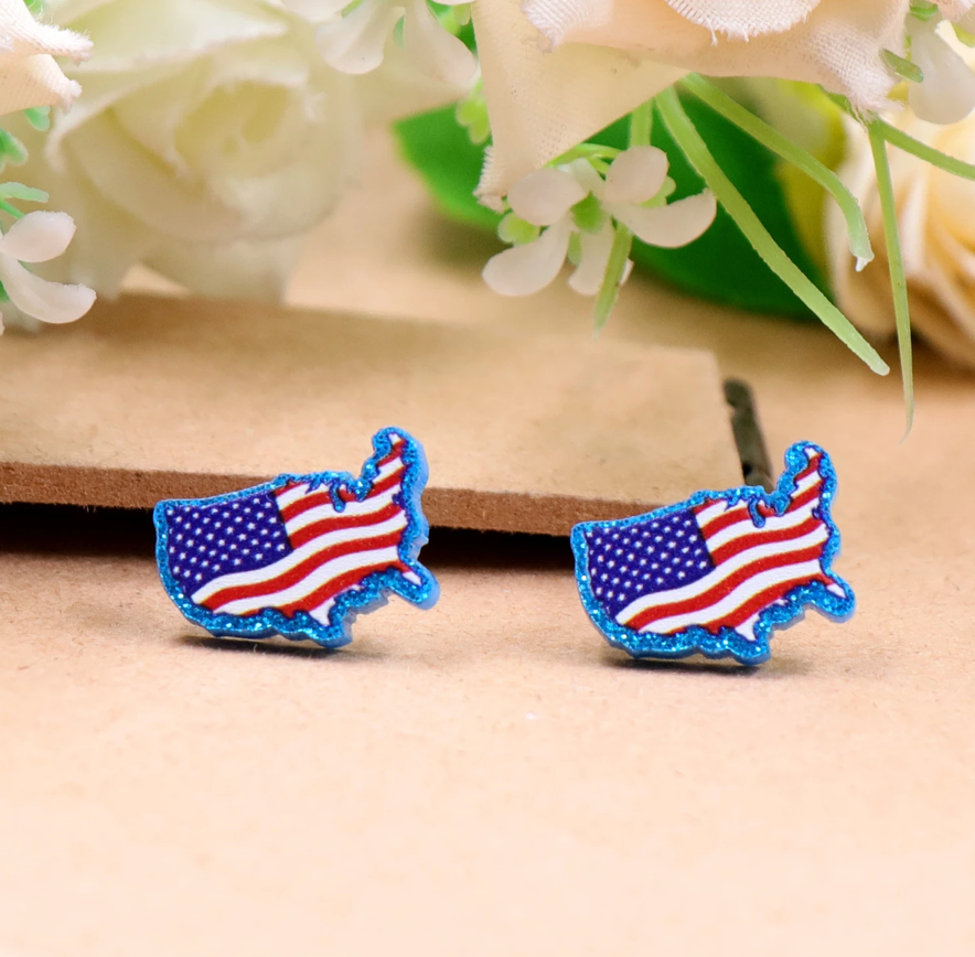 Patriotic Red White and Blue USA Stud Earrings Flag