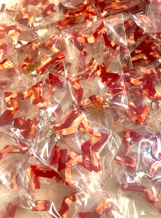 Red Acrylic Resin Star Earrings Patriotic 4th