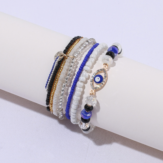 Blue Evil Eye Beaded Stretchy Bracelet