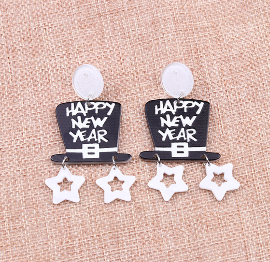 Happy New Years Acrylic Earrings