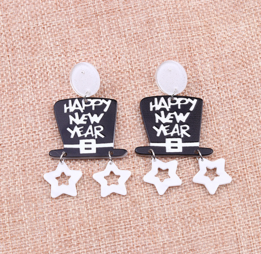Happy New Years Acrylic Earrings