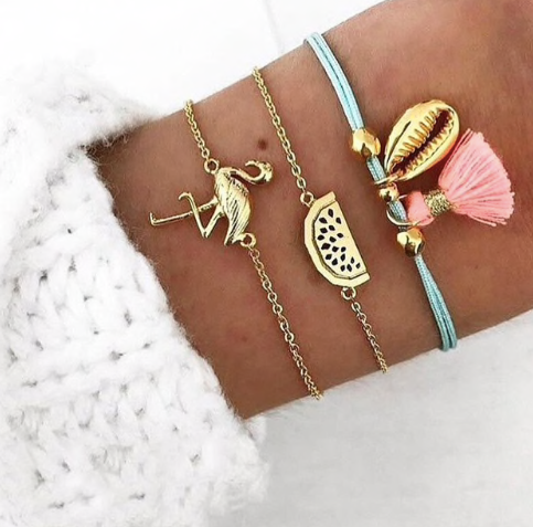 Summer Fun Shell Flamingo Watermelon Bracelet Set