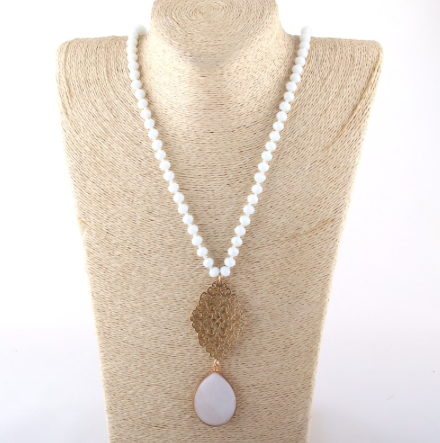 Gold Stone Drop Filigree Statement Necklace