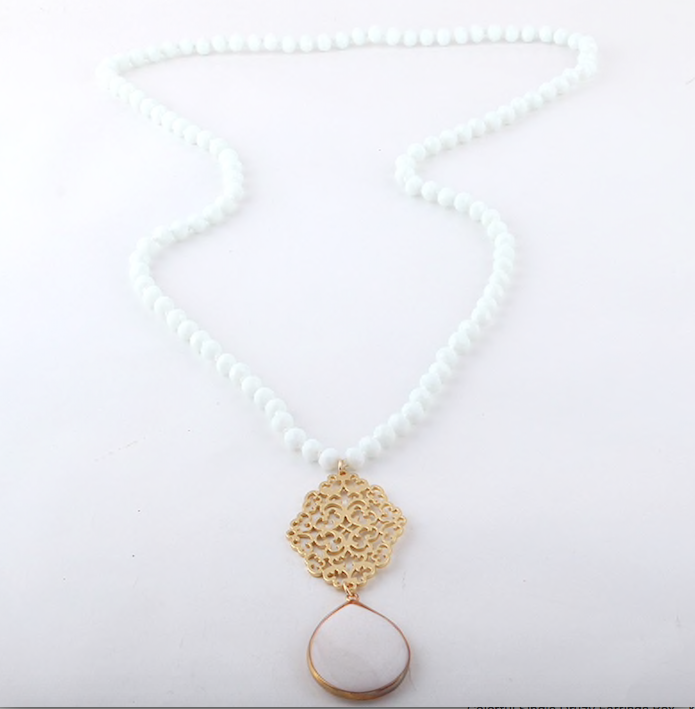 Gold Stone Drop Filigree Statement Necklace