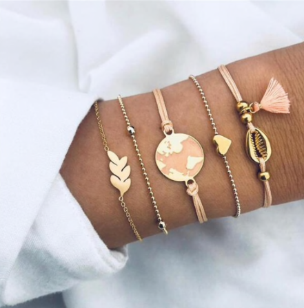 Globetrotter Pink Gold Shell Bead Summer Bracelet Set