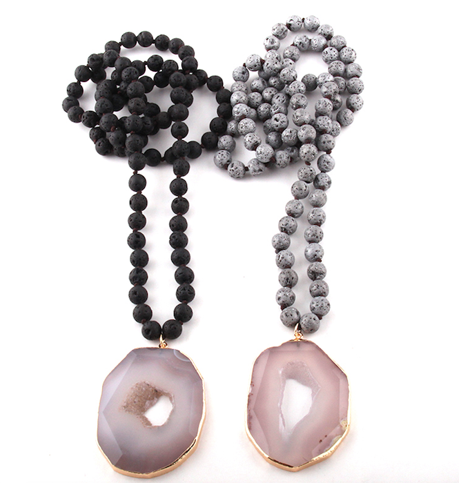 Lava Bead Jasmine Stone Statement Necklace