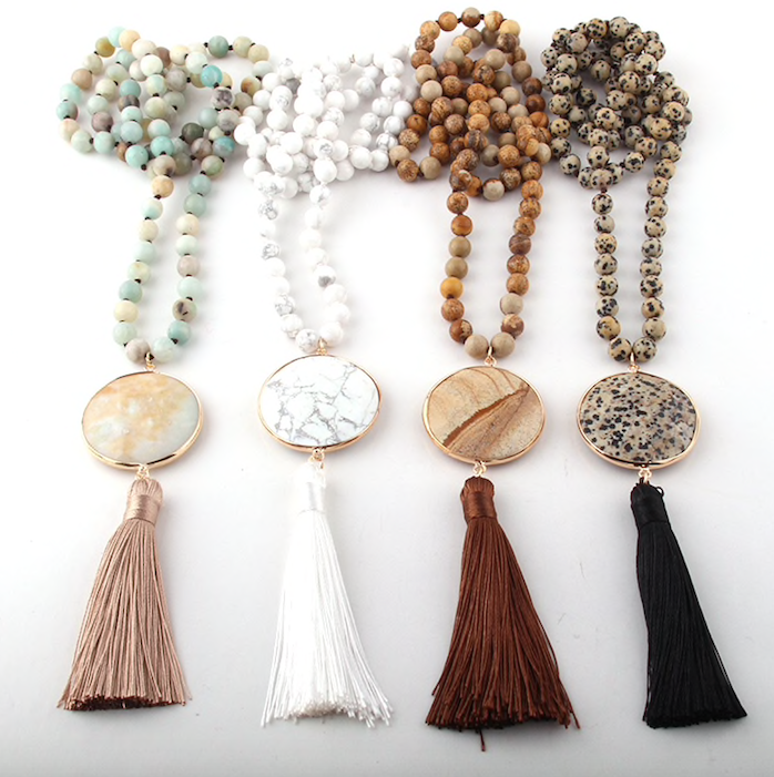 Precious Stone Tassel Statement Necklace