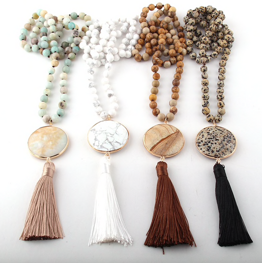 Precious Stone Tassel Statement Necklace