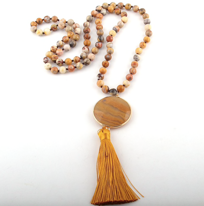 Precious Stone Tassel Statement Necklace