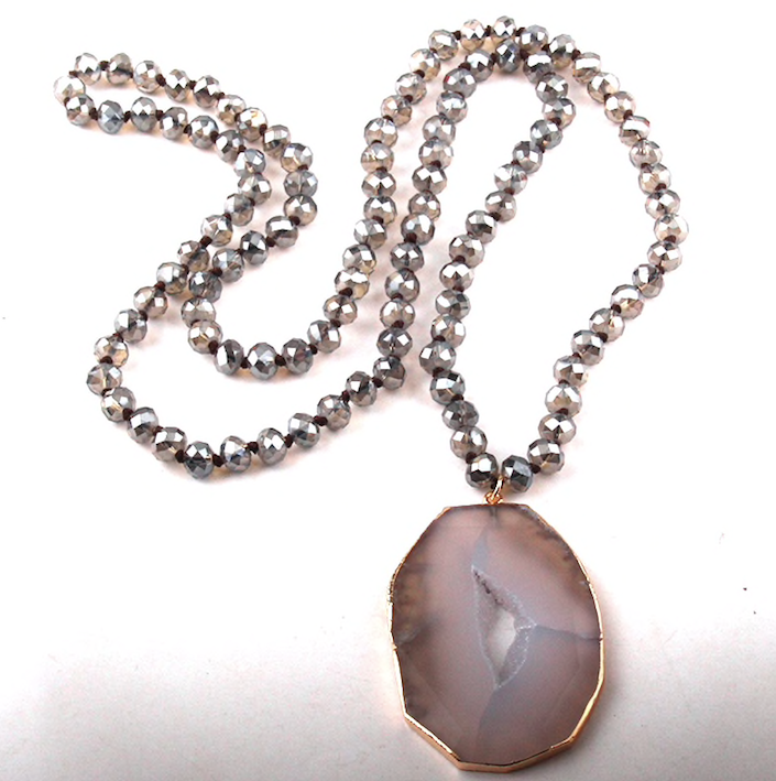 Moon Stone Lava Bead Crystal Statement Piece Necklaces