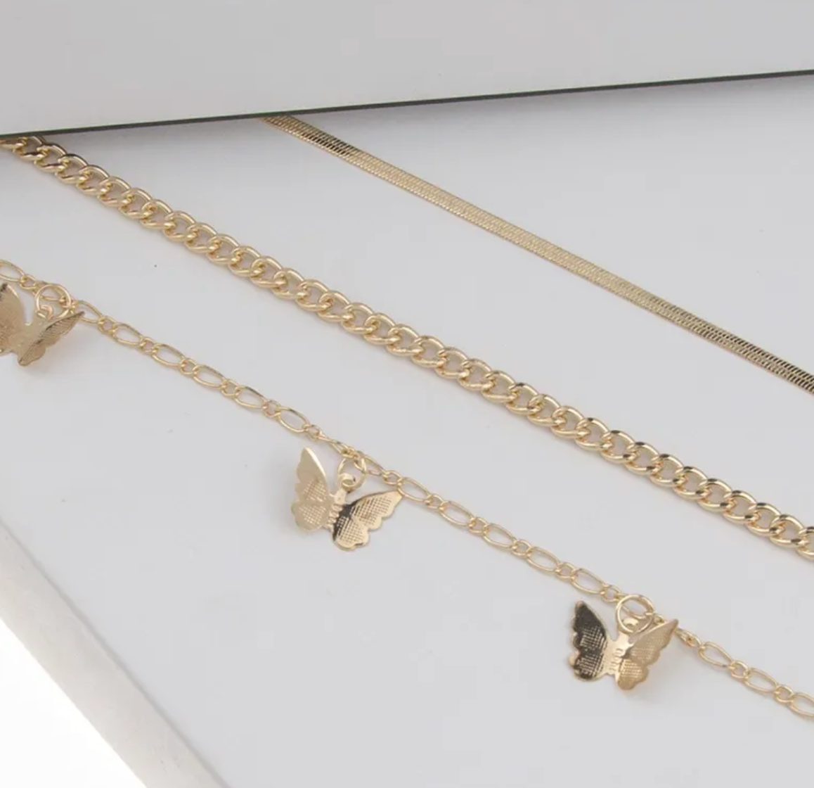 Butterfly 3 Piece Gold Anklet