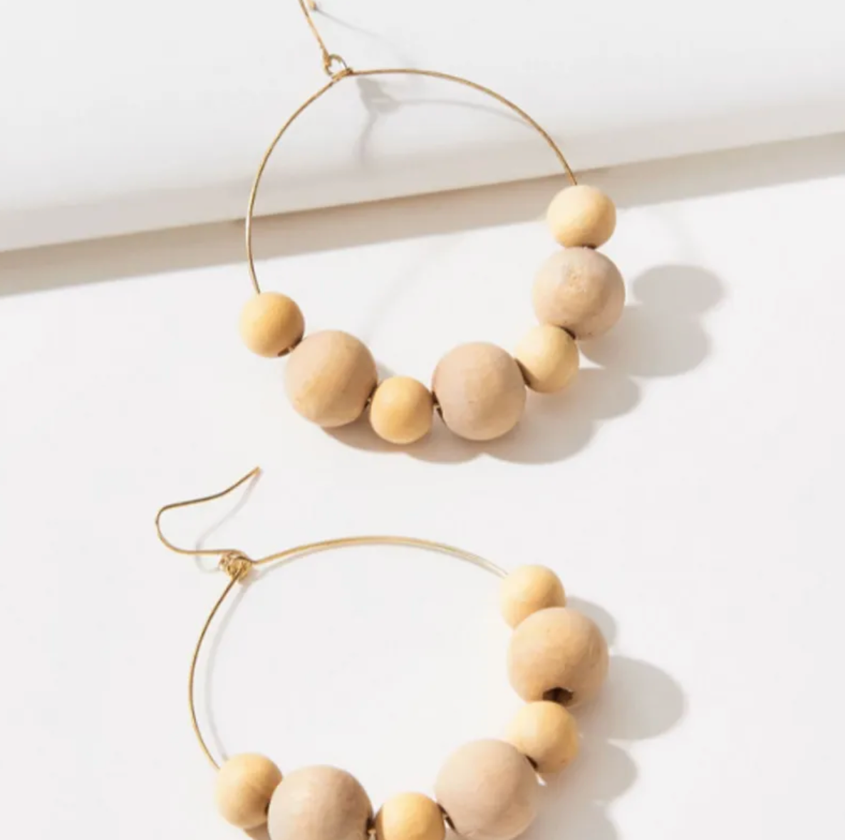 Boho Wood Drop Hoop Earrings
