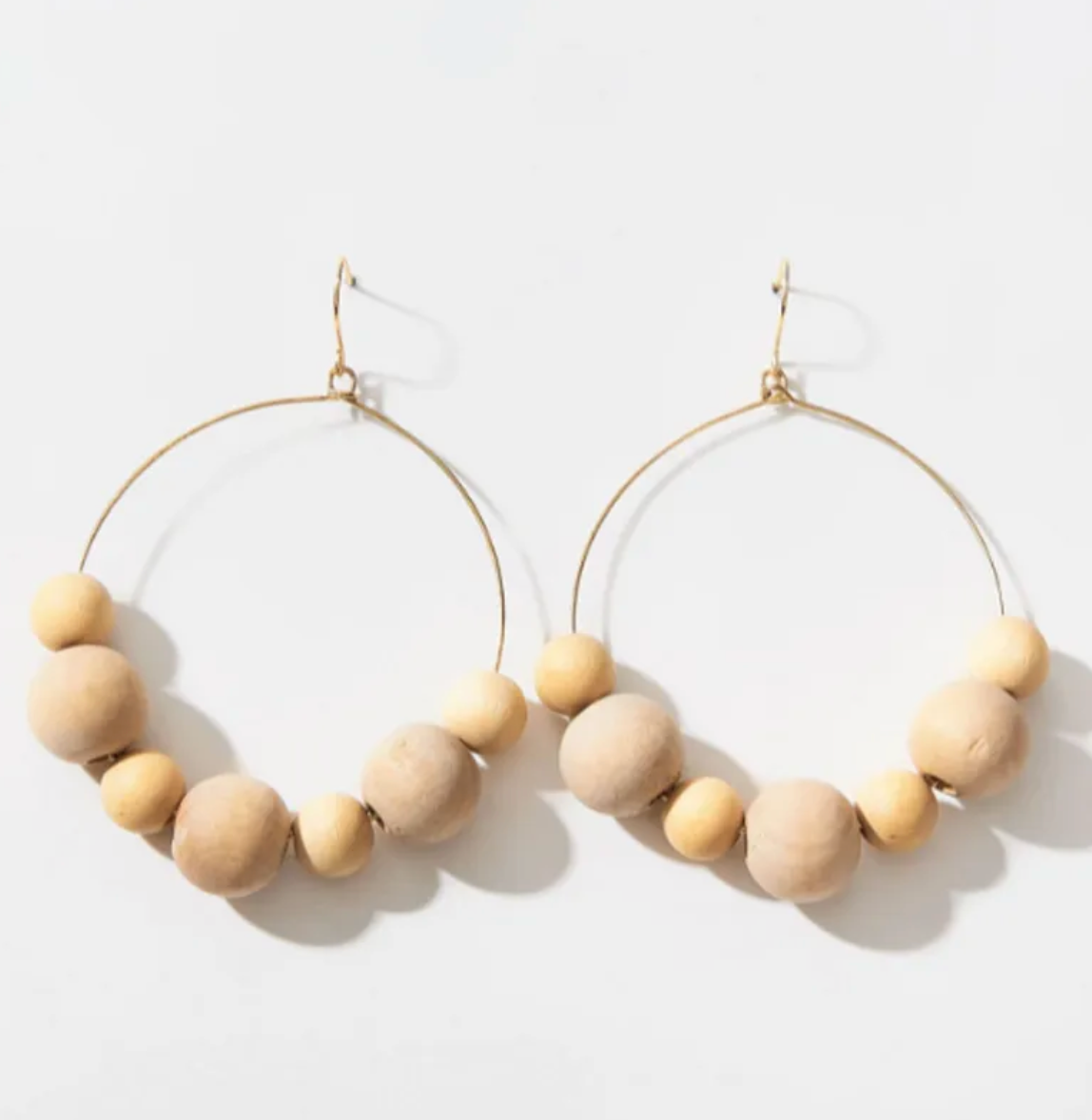 Boho Wood Drop Hoop Earrings