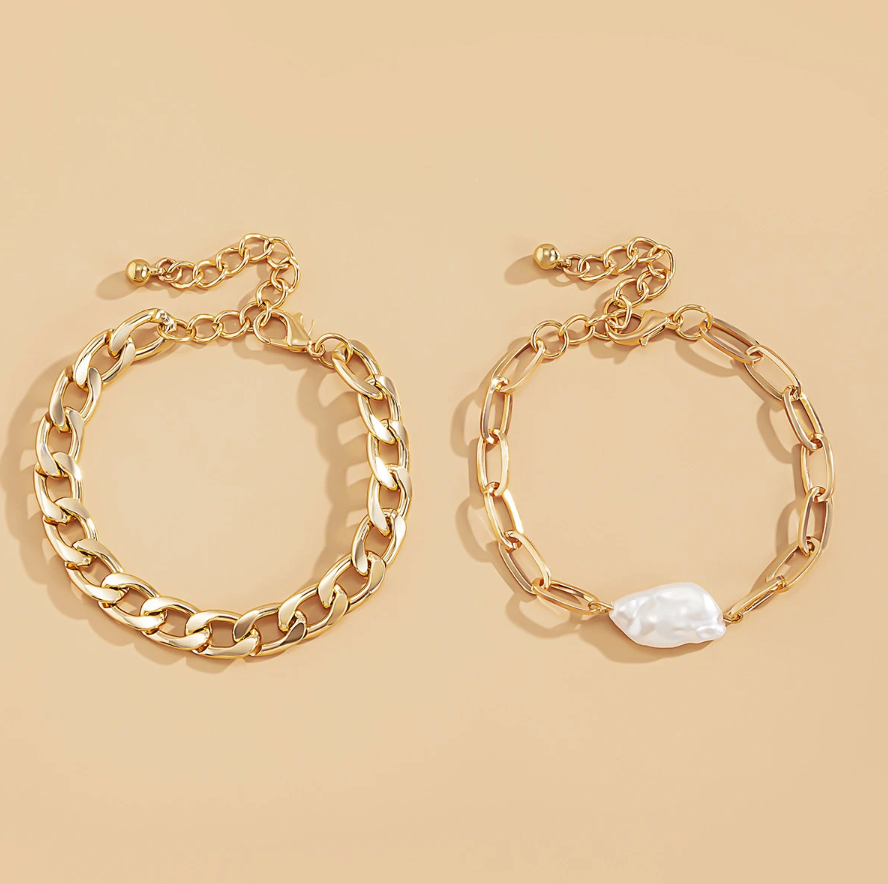 June Faux Pearl Gold Chain Bracelet
