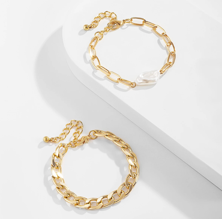 June Faux Pearl Gold Chain Bracelet