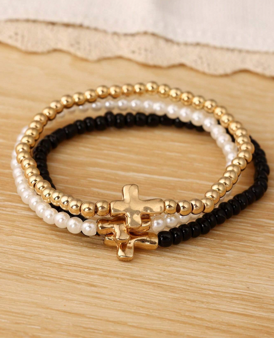 Metallic Cross Stretchy Bracelets Set