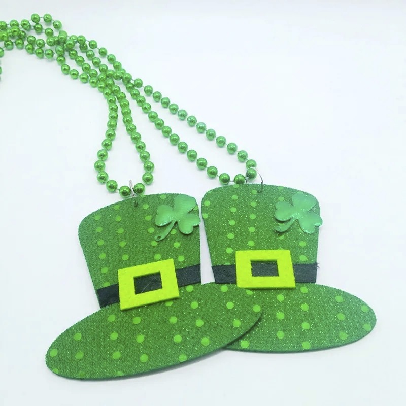 String Beaded Lucky Leprechaun Shamrock Hat Necklace