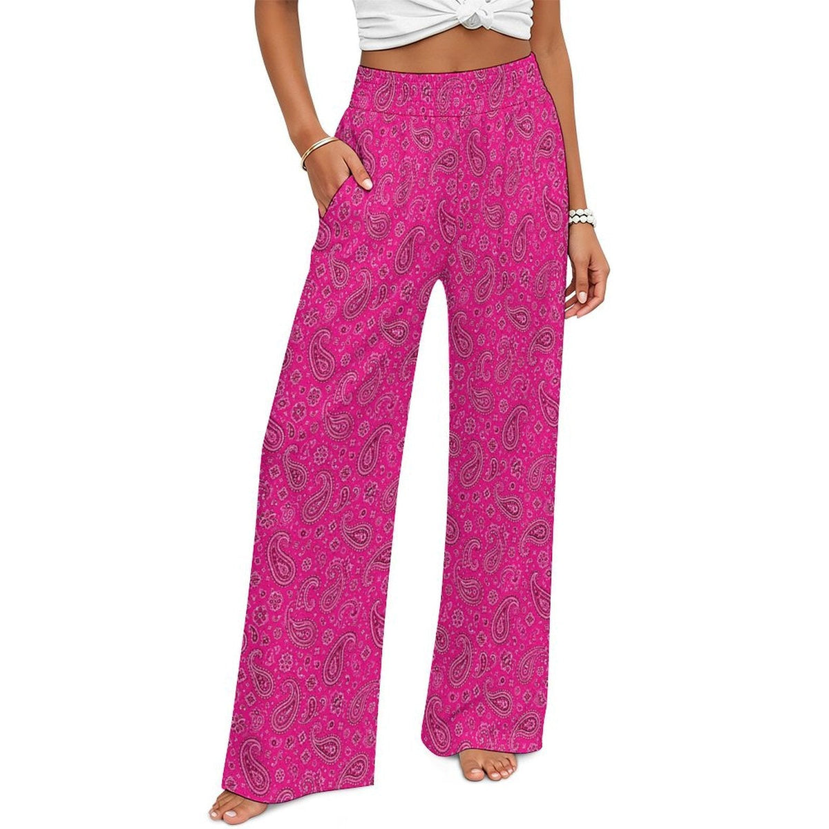 Baha Ranch Pink Paisley Bandana Wide Leg Pants
