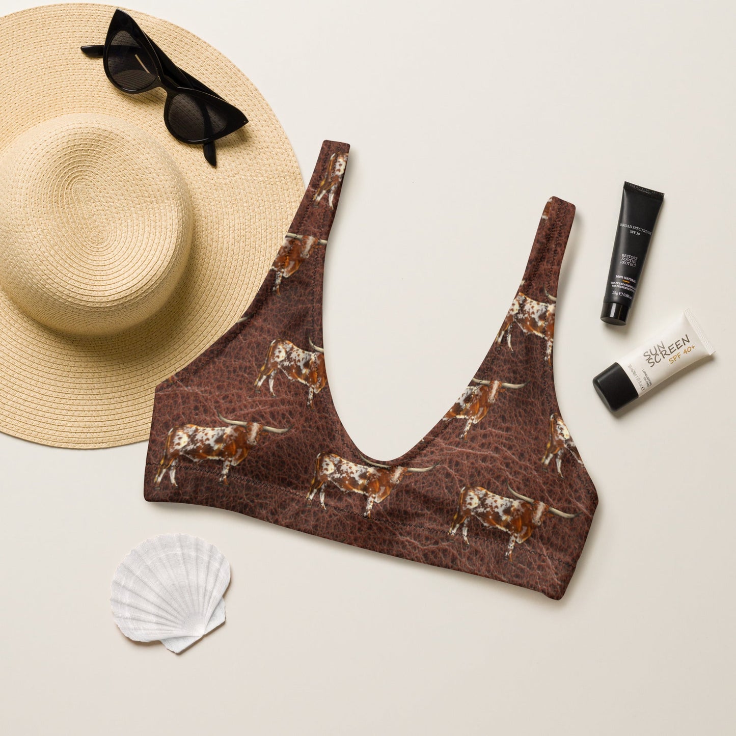 Baha Ranch Yeehaw Leather & Longhorns Bikini Top