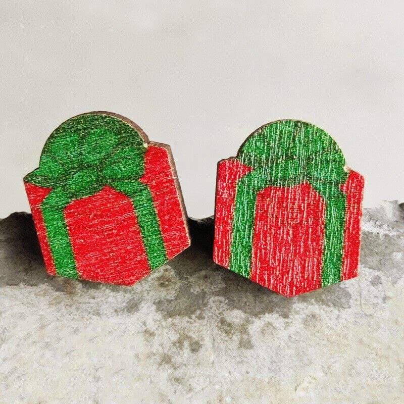Holiday Wood Stud Earrings