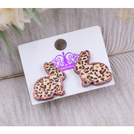 Leopard Cheetah Easter Bunny Rabbit Earrings Glitter Studs