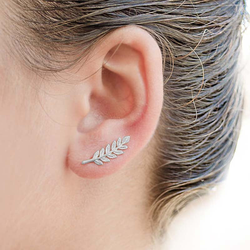 Leaf Crawler Earrings silver + gold