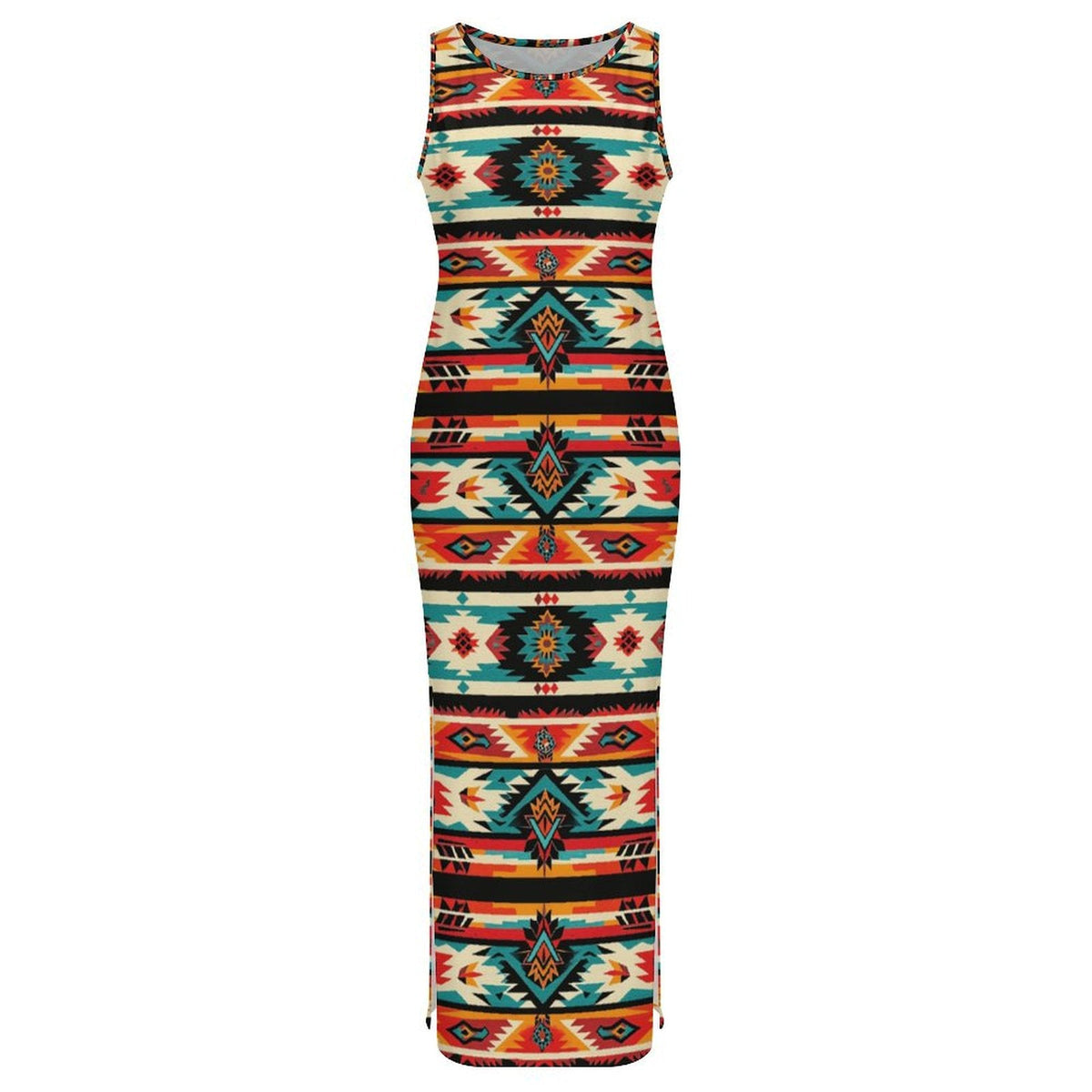 Baha Ranch Santa Fe Sleeveless Bodycon Side Slit Western Maxi Long Dress