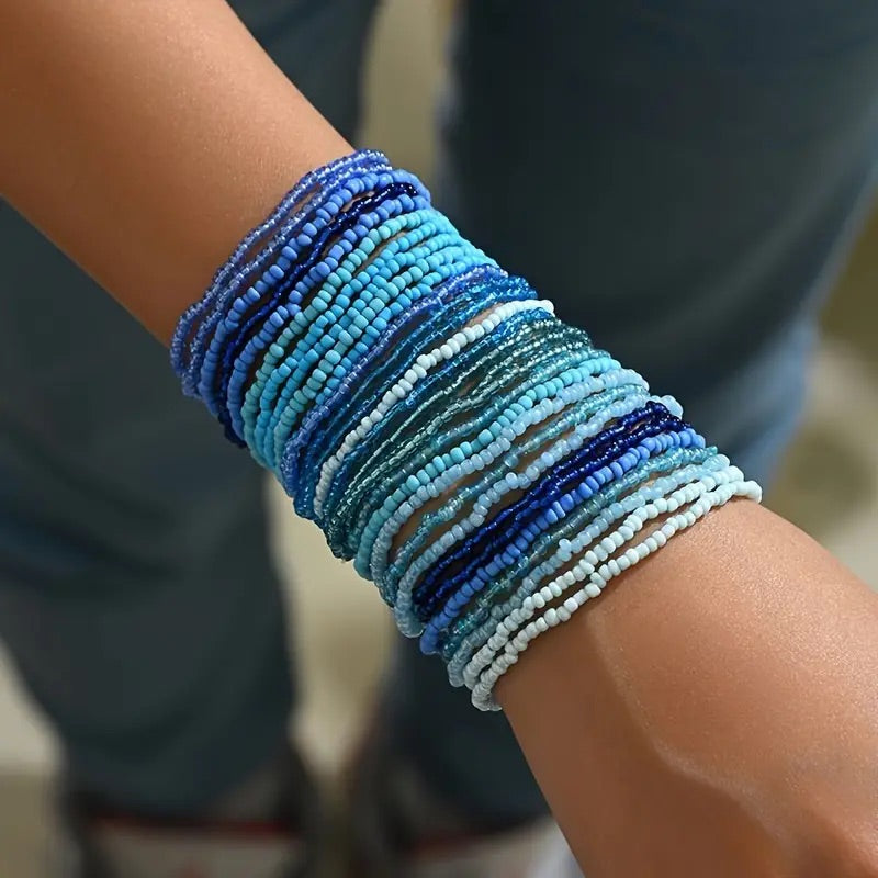 Ocean Blues Beaded Glass Bracelets