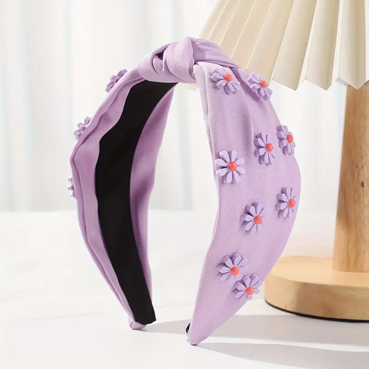 Purple Cloth Flower Knotted Headband