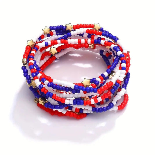 ❤️💙🤍 Red, White + Blue Patriotic Stretchy Mix Bracelets