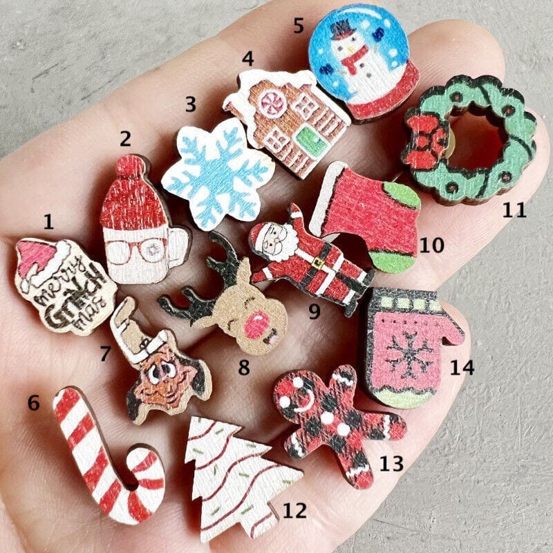 Holiday Wood Stud Festive Earrings