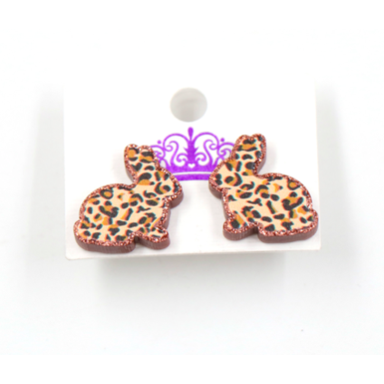 Leopard Cheetah Easter Bunny Rabbit Earrings Glitter Studs