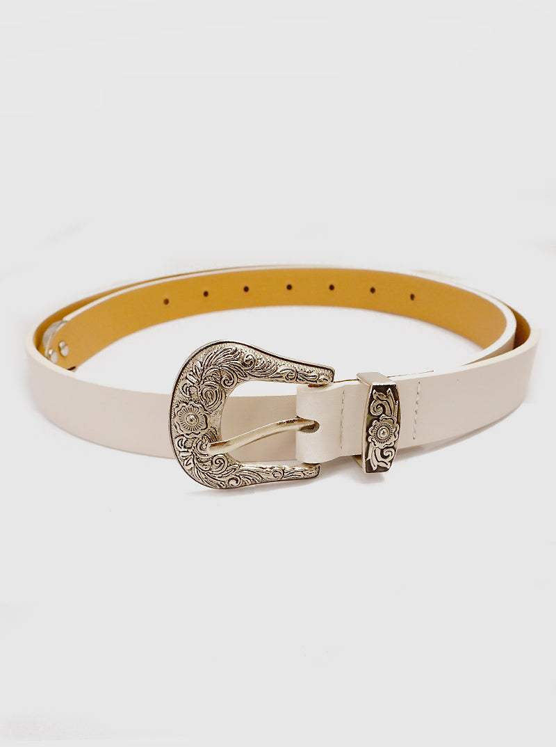 Ivory Metal Buckle Leatherette Belt