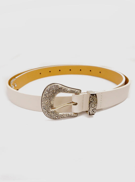 Ivory Metal Buckle Leatherette Belt