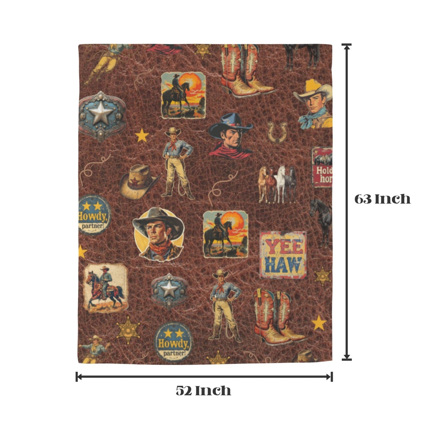 Vintage Cowboy Collage Western Curtains 52" x 63" Made in America