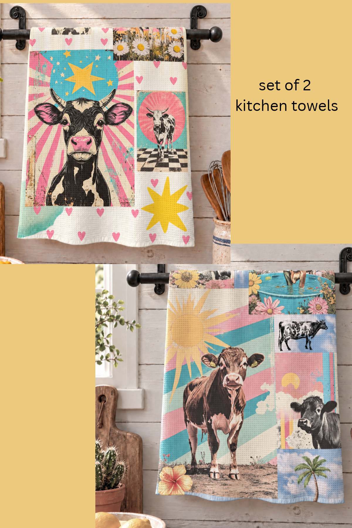 Baha Ranch Set of 2 For The love of cows Kitchen Towels Made in America
