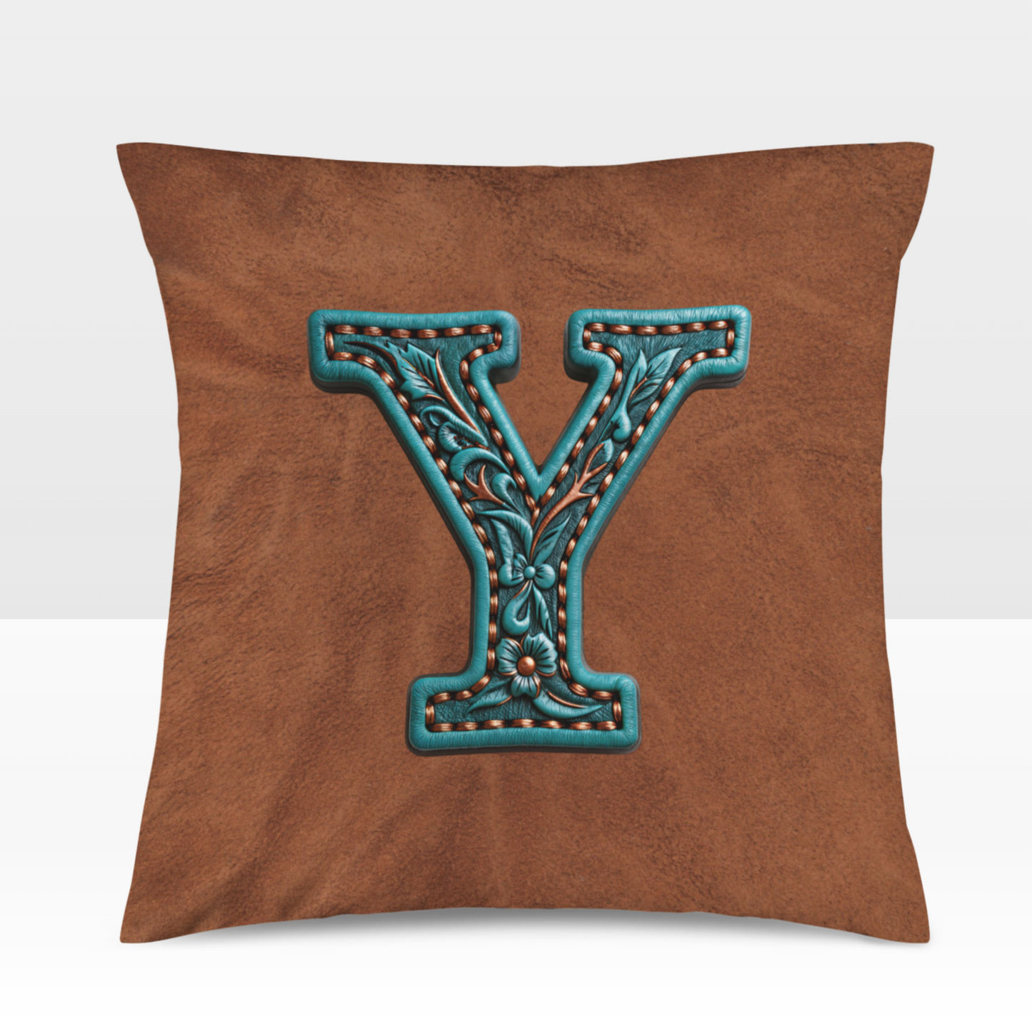 Baha Ranch Velvety Soft Western Tooled Initial Personalized Pillow Cover Made in America